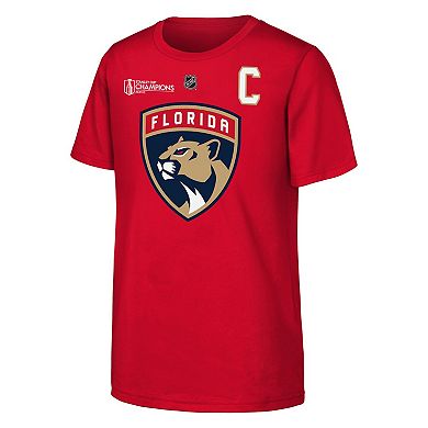 Youth Aleksander Barkov Red Florida Panthers 2024 Stanley Cup Champions Name & Number T-Shirt