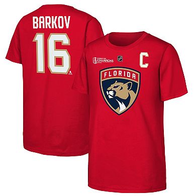 Youth Aleksander Barkov Red Florida Panthers 2024 Stanley Cup Champions Name & Number T-Shirt