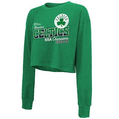 Women's Majestic Threads Kelly Green Boston Celtics 2024 NBA Finals Champions Cropped Long Sleeve T-Shirt