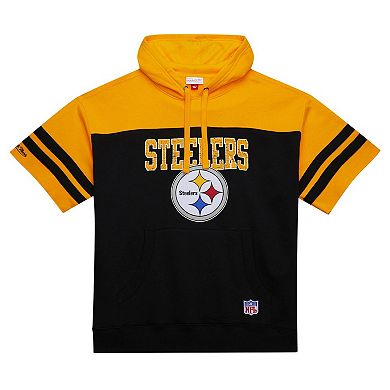 Men's Mitchell & Ness Black Pittsburgh Steelers  Off Field Vintage Logo Short Sleeve Pullover Hoodie