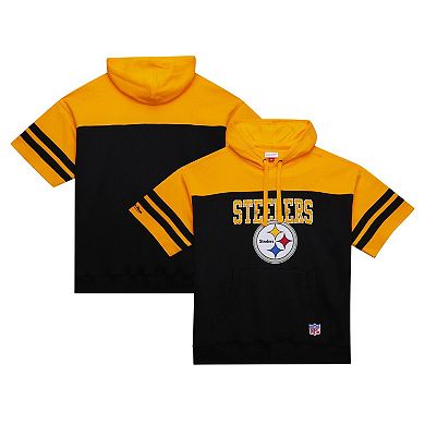 Men's Mitchell & Ness Black Pittsburgh Steelers  Off Field Vintage Logo Short Sleeve Pullover Hoodie