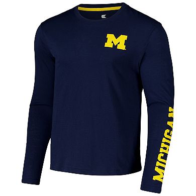 Men's Colosseum Navy Michigan Wolverines Logo Lockup 3-Hit Active Blend Long Sleeve T-Shirt