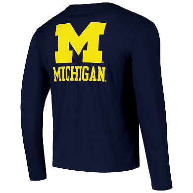 Men's Colosseum Navy Michigan Wolverines Logo Lockup 3-Hit Active Blend Long Sleeve T-Shirt