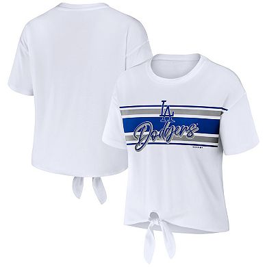 Women's WEAR by Erin Andrews White Los Angeles Dodgers Tie-Front T-Shirt