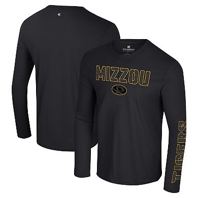 Men's Colosseum Black Missouri Tigers Color Pop Active Blend 2-Hit Long Sleeve T-Shirt