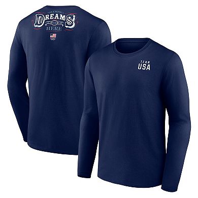 Men's Fanatics Navy Team USA Dreams Are Made Here Long Sleeve T-Shirt