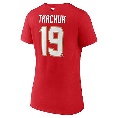 Women's Fanatics Matthew Tkachuk Red Florida Panthers 2024 Stanley Cup Champions Authentic Stack Name & Number V-Neck T-Shirt