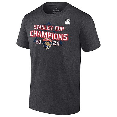 Men's Fanatics  Heather Charcoal Florida Panthers 2024 Stanley Cup Champions Schedule T-Shirt