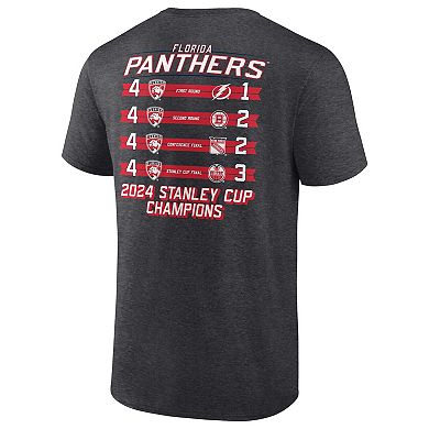 Men's Fanatics  Heather Charcoal Florida Panthers 2024 Stanley Cup Champions Schedule T-Shirt