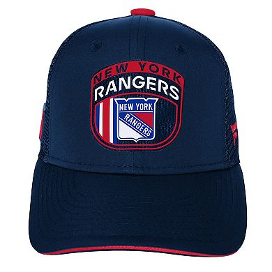 Youth Fanatics Navy New York Rangers 2024 NHL Draft On Stage Trucker Adjustable Hat