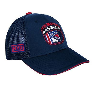 Youth Fanatics Navy New York Rangers 2024 NHL Draft On Stage Trucker Adjustable Hat