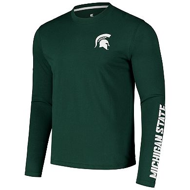 Men's Colosseum Green Michigan State Spartans Logo Lockup 3-Hit Active Blend Long Sleeve T-Shirt