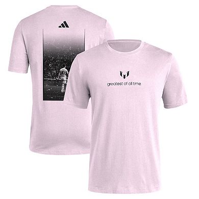 Men's adidas Lionel Messi Light Pink Inter Miami CF Greatest of All Time T-Shirt