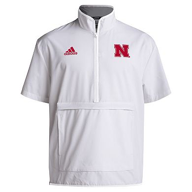 Men's adidas White Nebraska Huskers Coaches Sideline Half-Zip Short Sleeve Jacket