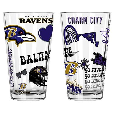 The Memory Company Baltimore Ravens 2-Pack 16oz. Pint Glass Loco Design Set