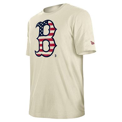 Men's New Era Cream Boston Red Sox 4th of July Flag Fill T-Shirt