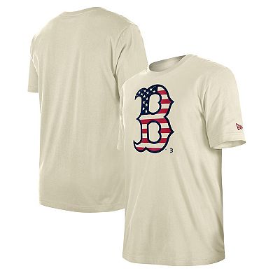 Men's New Era Cream Boston Red Sox 4th of July Flag Fill T-Shirt