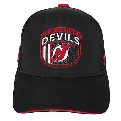 Youth Fanatics Red New Jersey Devils 2024 NHL Draft On Stage Trucker Adjustable Hat