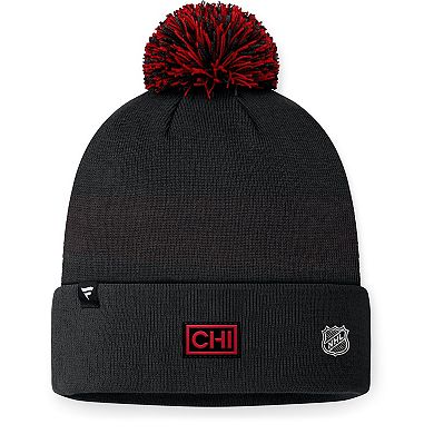 Men's Fanatics Black Chicago Blackhawks 2024 NHL Draft Cuffed Knit Hat with Pom