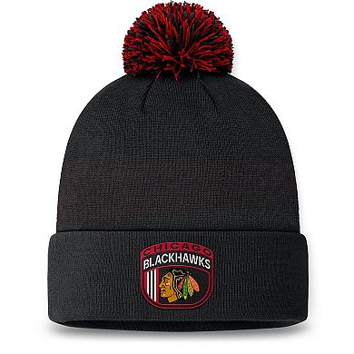 Men's Fanatics Black Chicago Blackhawks 2024 NHL Draft Cuffed Knit Hat with Pom