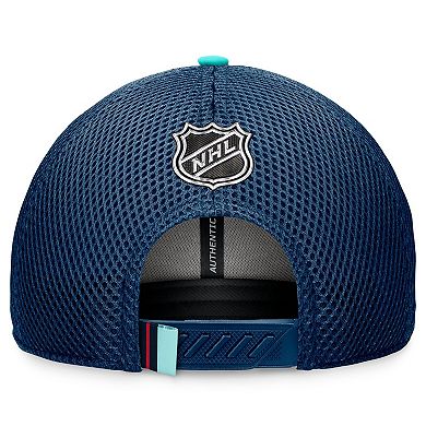 Men's Fanatics Deep Sea Blue Seattle Kraken 2024 NHL Draft On Stage Trucker Adjustable Hat