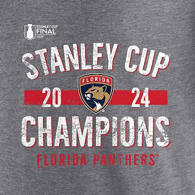 Women's Fanatics  Heather Gray Florida Panthers 2024 Stanley Cup Champions Throwback Tri-Blend 3/4-Sleeve T-Shirt