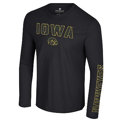 Men's Colosseum Black Iowa Hawkeyes Color Pop Active Blend 2-Hit Long Sleeve T-Shirt