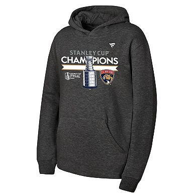 Youth Fanatics  Heather Charcoal Florida Panthers 2024 Stanley Cup Champions Locker Room Pullover Hoodie