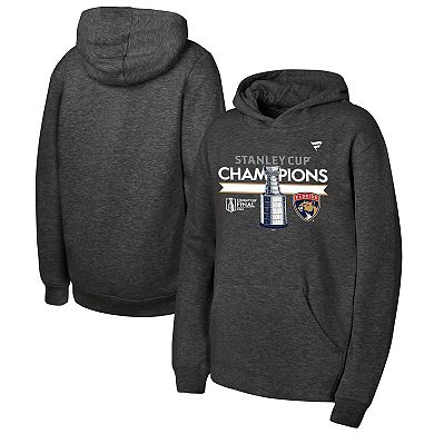 Youth Fanatics  Heather Charcoal Florida Panthers 2024 Stanley Cup Champions Locker Room Pullover Hoodie