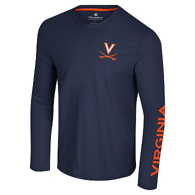 Men's Colosseum Navy Virginia Cavaliers Logo Lockup 3-Hit Active Blend Long Sleeve T-Shirt