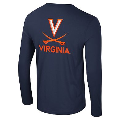 Men's Colosseum Navy Virginia Cavaliers Logo Lockup 3-Hit Active Blend Long Sleeve T-Shirt