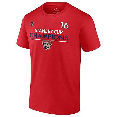 Men's Fanatics Aleksander Barkov Red Florida Panthers 2024 Stanley Cup Champions Authentic Pro Name & Number T-Shirt