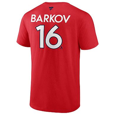 Men's Fanatics Aleksander Barkov Red Florida Panthers 2024 Stanley Cup Champions Authentic Pro Name & Number T-Shirt