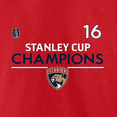 Men's Fanatics Aleksander Barkov Red Florida Panthers 2024 Stanley Cup Champions Authentic Pro Name & Number T-Shirt