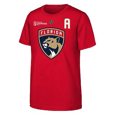 Youth Matthew Tkachuk Red Florida Panthers 2024 Stanley Cup Champions Name & Number T-Shirt