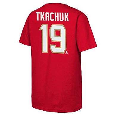 Youth Matthew Tkachuk Red Florida Panthers 2024 Stanley Cup Champions Name & Number T-Shirt