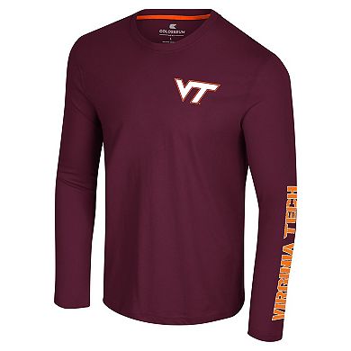 Men's Colosseum Maroon Virginia Tech Hokies Logo Lockup 3-Hit Active Blend Long Sleeve T-Shirt