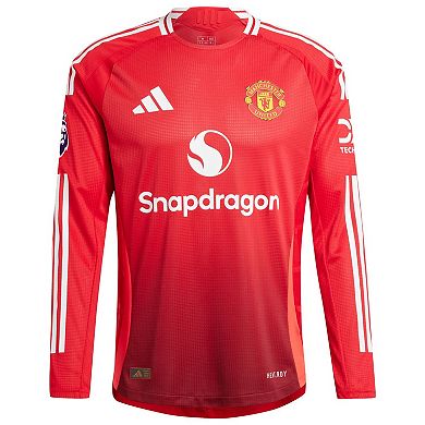 Men's adidas Red Manchester United 2024/25 Home Long Sleeve Authentic Patch Jersey