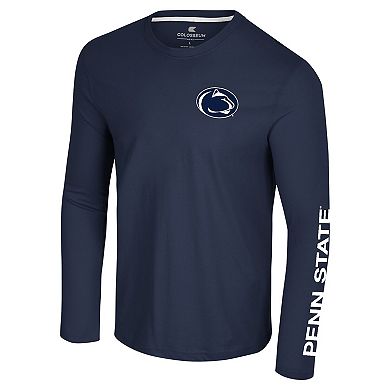 Men's Colosseum Navy Penn State Nittany Lions Logo Lockup 3-Hit Active Blend Long Sleeve T-Shirt