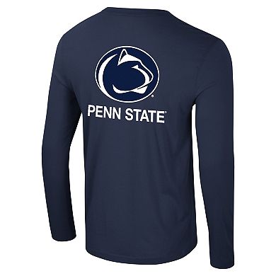 Men's Colosseum Navy Penn State Nittany Lions Logo Lockup 3-Hit Active Blend Long Sleeve T-Shirt