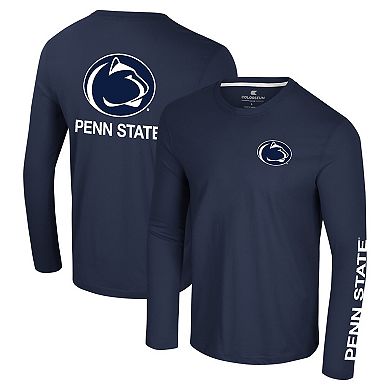 Men's Colosseum Navy Penn State Nittany Lions Logo Lockup 3-Hit Active Blend Long Sleeve T-Shirt