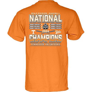 Men's Blue 84 Tennessee Orange Tennessee Volunteers 2024 NCAA Men's Baseball College World Series Champions Schedule T-Shirt