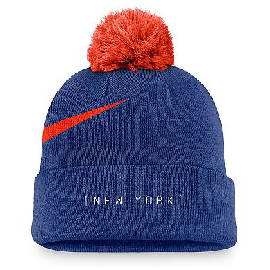 Men's Nike Royal New York Mets Swoosh Peak Cuffed Knit Hat with Pom