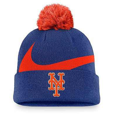 Men's Nike Royal New York Mets Swoosh Peak Cuffed Knit Hat with Pom