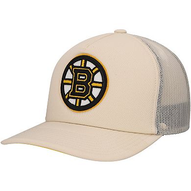 Men's Mitchell & Ness Cream Boston Bruins Foam Front Trucker Adjustable Hat