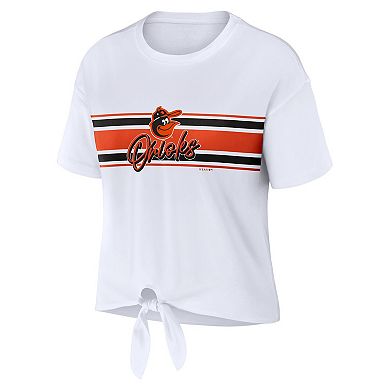 Women's WEAR by Erin Andrews White Baltimore Orioles Tie-Front T-Shirt