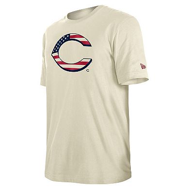 Men's New Era Cream Cincinnati Reds 4th of July Flag Fill T-Shirt