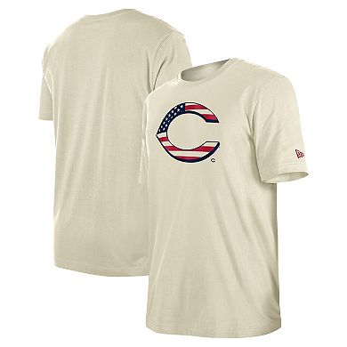 Men's New Era Cream Cincinnati Reds 4th of July Flag Fill T-Shirt