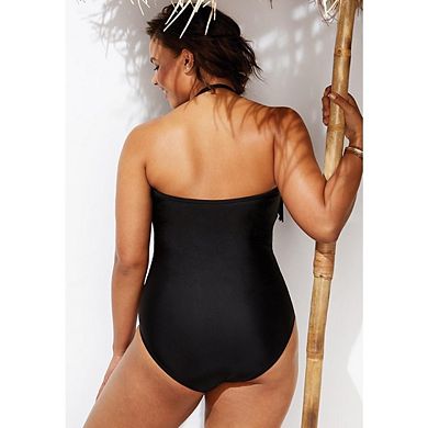 Swimsuits For All Women's Plus Size Fringe Bandeau One Piece Swimsuit