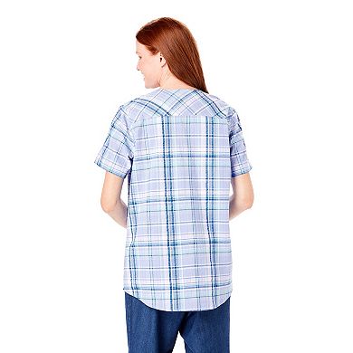 Woman Within Women's Plus Size Seersucker Baseball Shirt